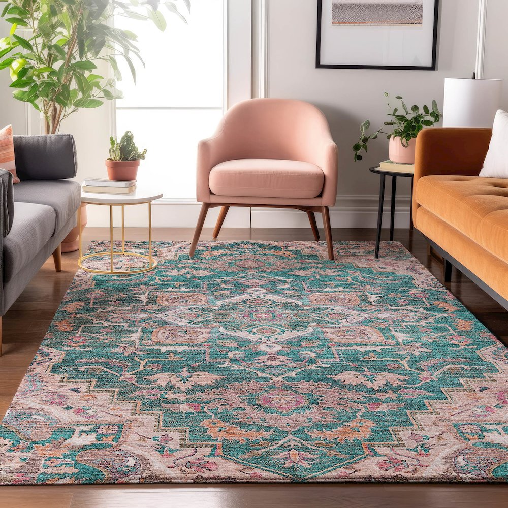 Premium Machine Washable Mayfield AMF774 Emerald 5' x 7'6" Rug. Picture 5