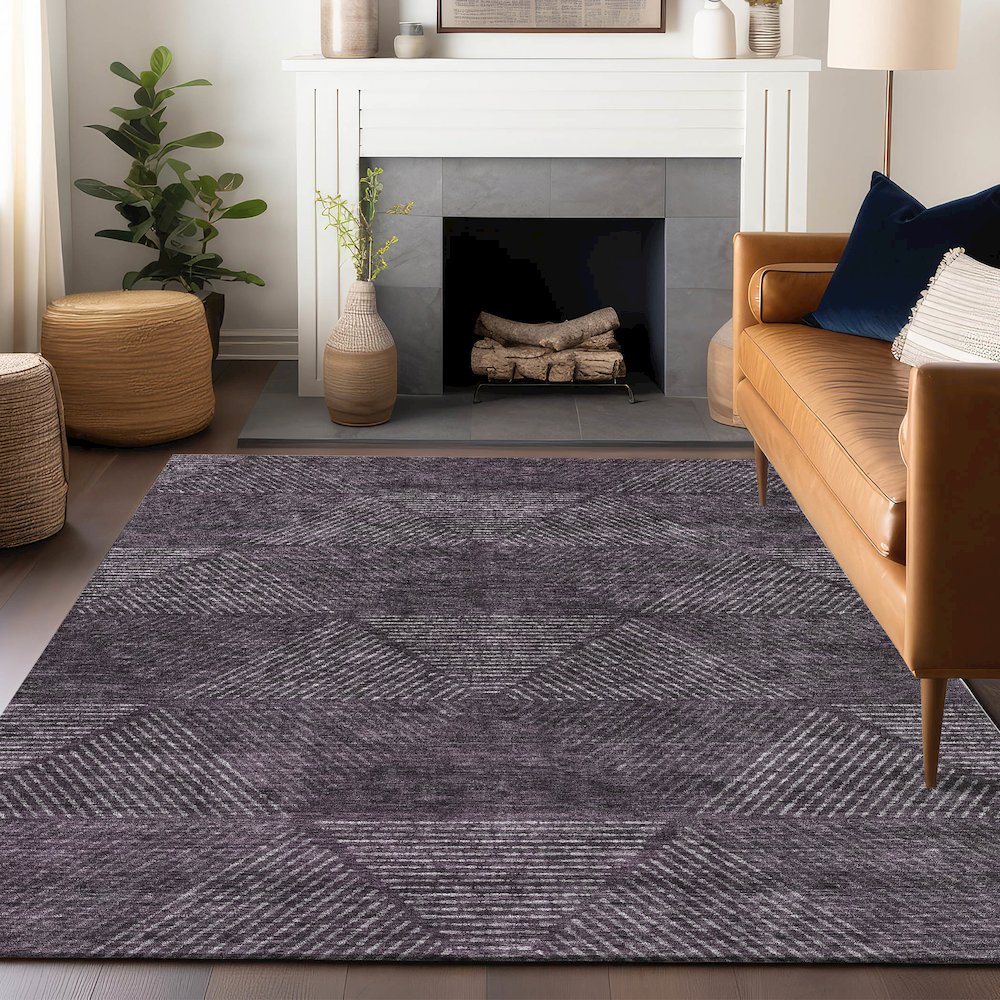 Premium Machine Washable Mayfield AMF777 Eggplant 5' x 7'6" Rug. Picture 6