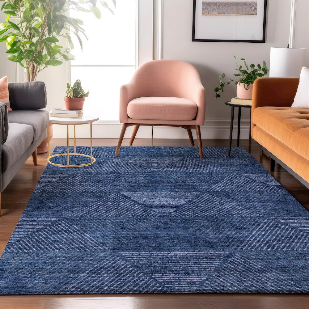 Premium Machine Washable Mayfield AMF777 Navy 5' x 7'6" Rug. Picture 5