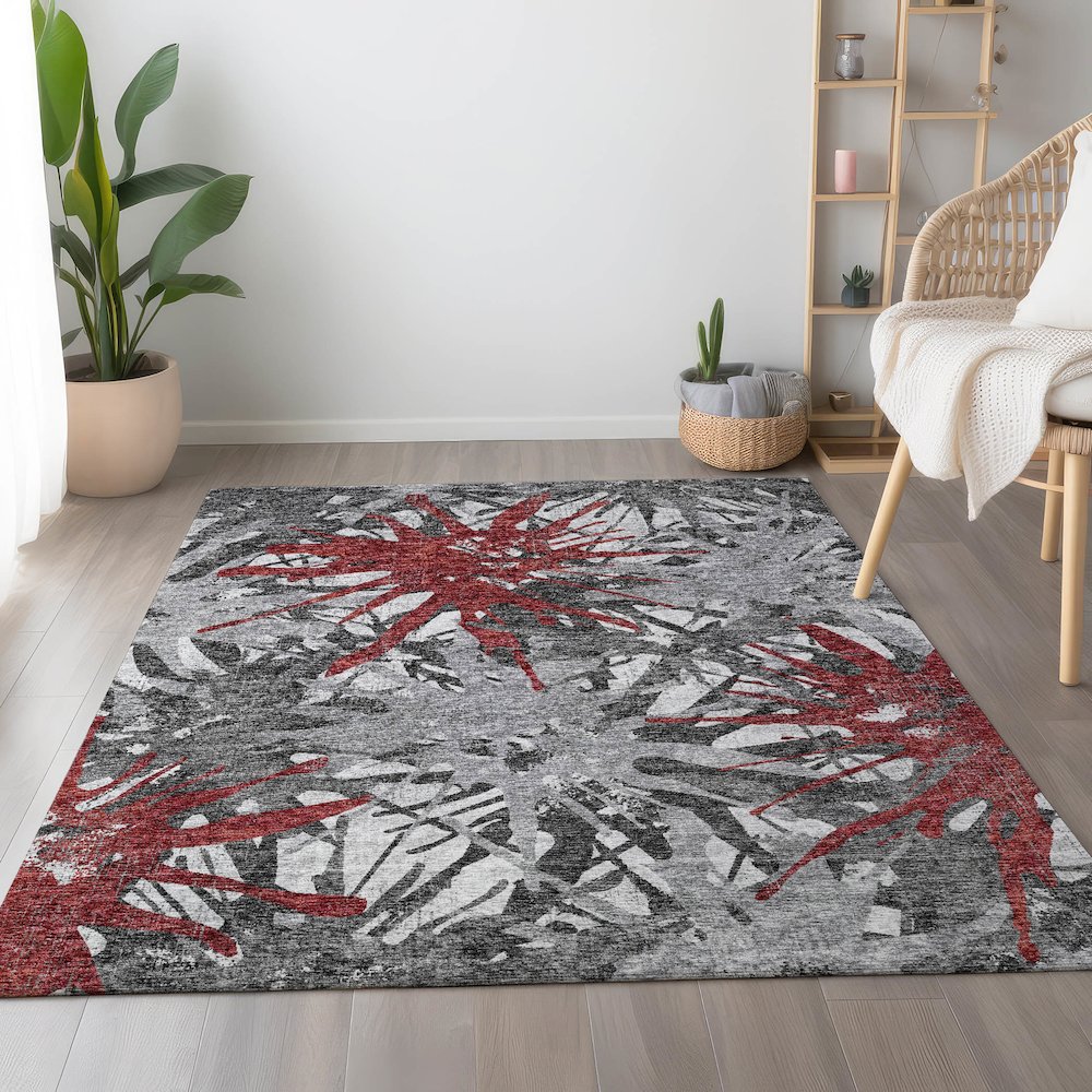Premium Machine Washable Mayfield  Red 5' x 7'6" Rug. Picture 5