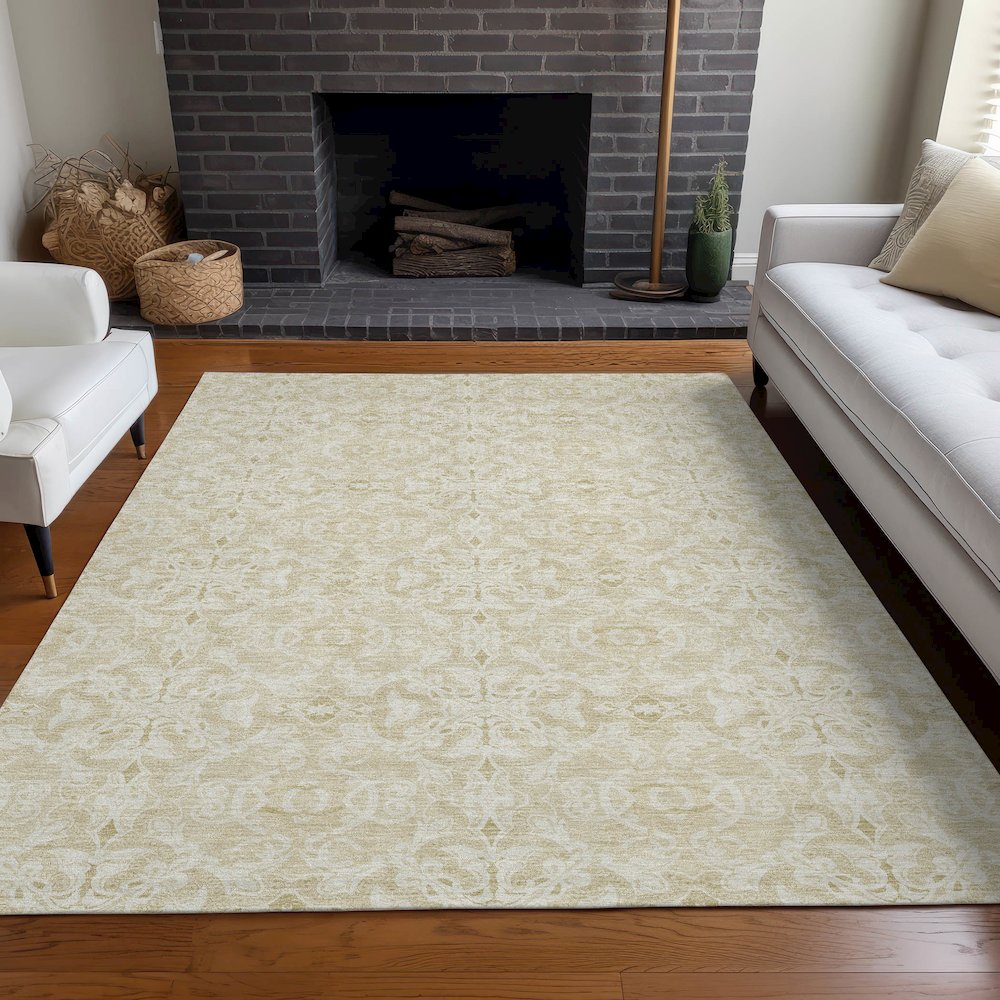 Premium Machine Washable Mayfield AMF784 Tan 5' x 7'6" Rug. Picture 5
