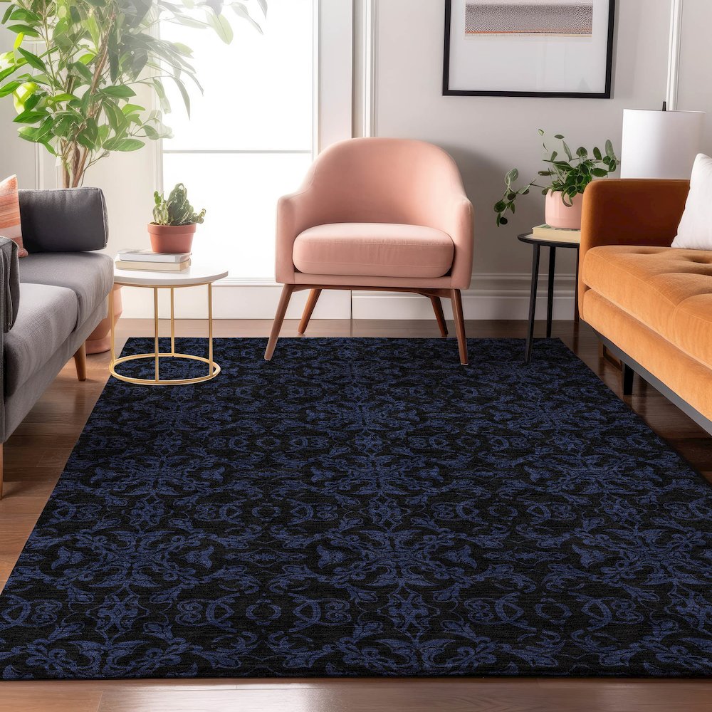 Premium Machine Washable Mayfield AMF785 Blue 5' x 7'6" Rug. Picture 5