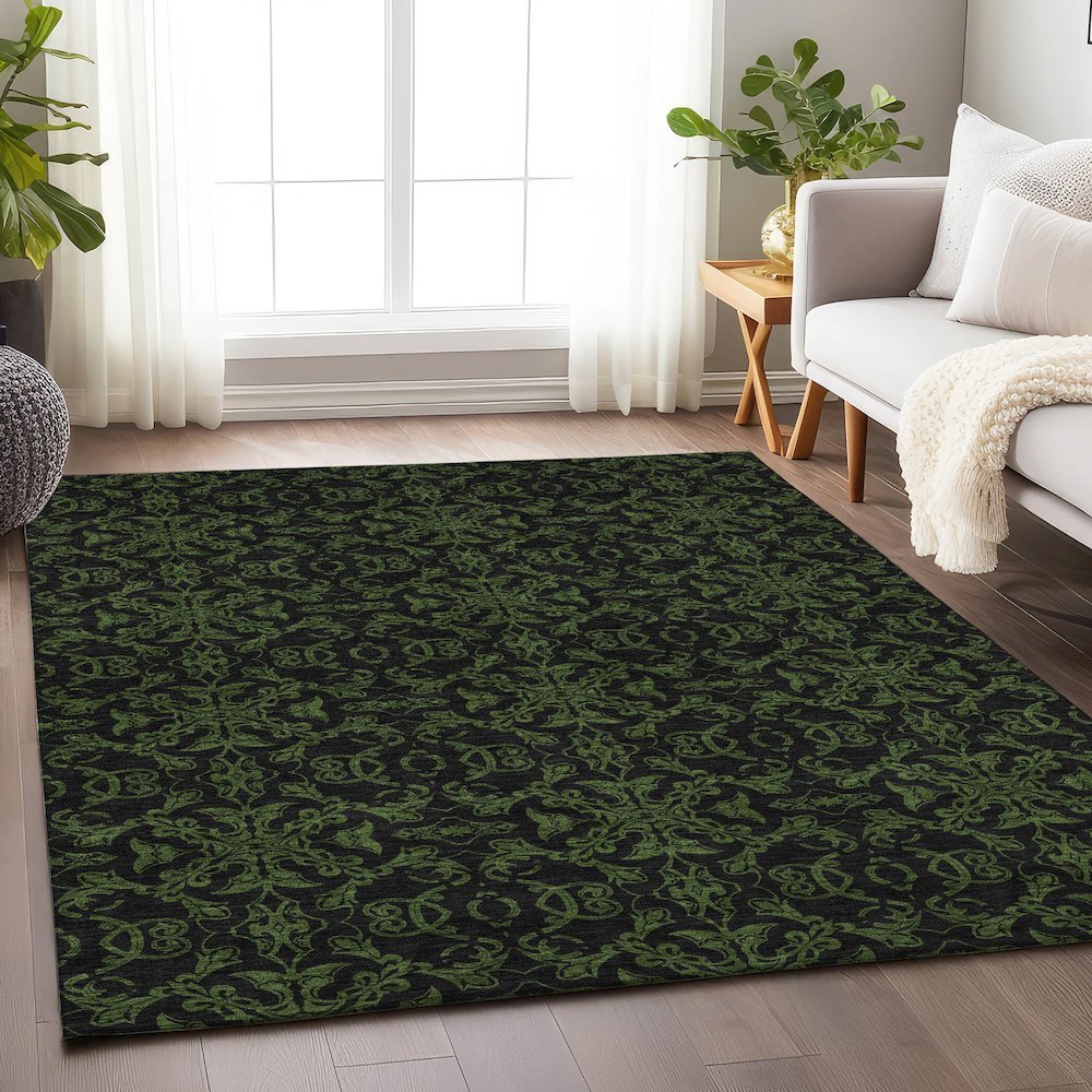 Premium Machine Washable Mayfield AMF785 Olive 5' x 7'6" Rug. Picture 6
