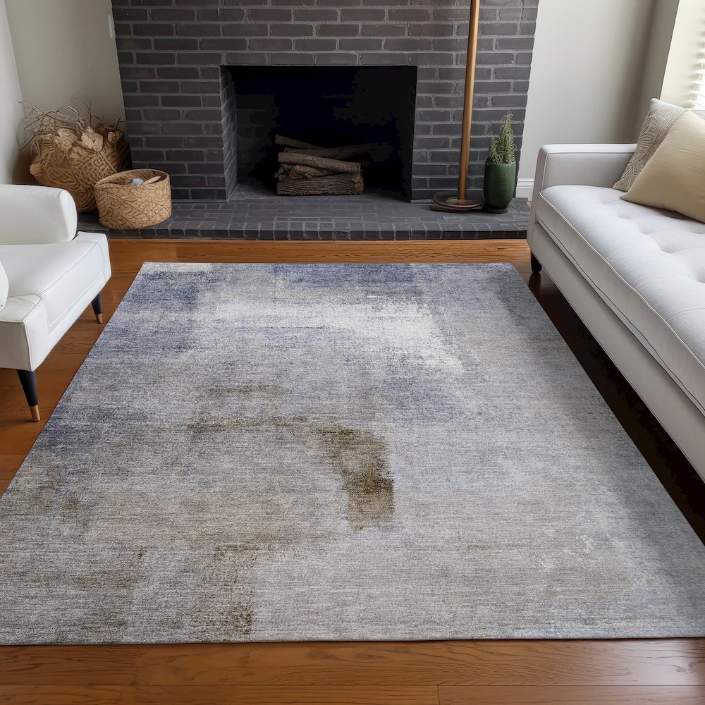 Premium Machine Washable Mayfield AMF787 Blue 5' x 7'6" Rug. Picture 5