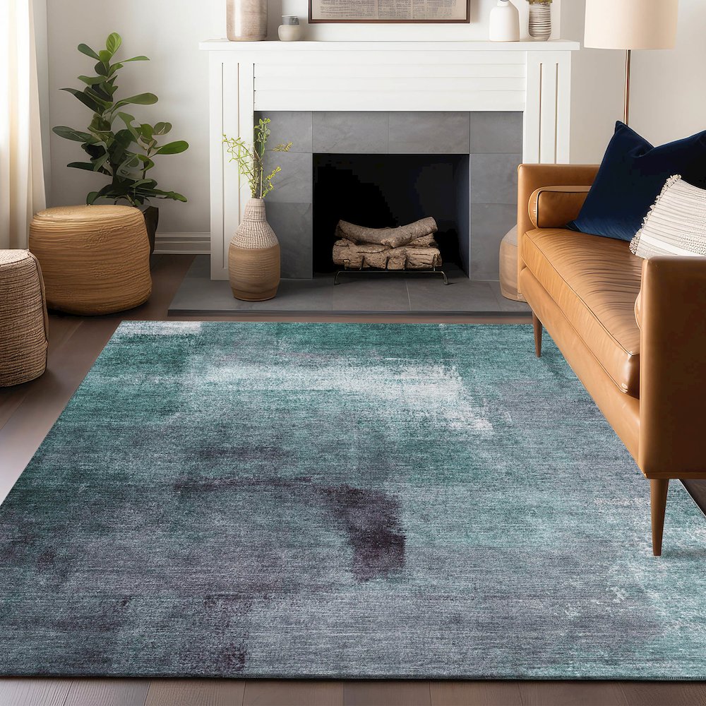 Premium Machine Washable Mayfield AMF787 Teal 5' x 7'6" Rug. Picture 6