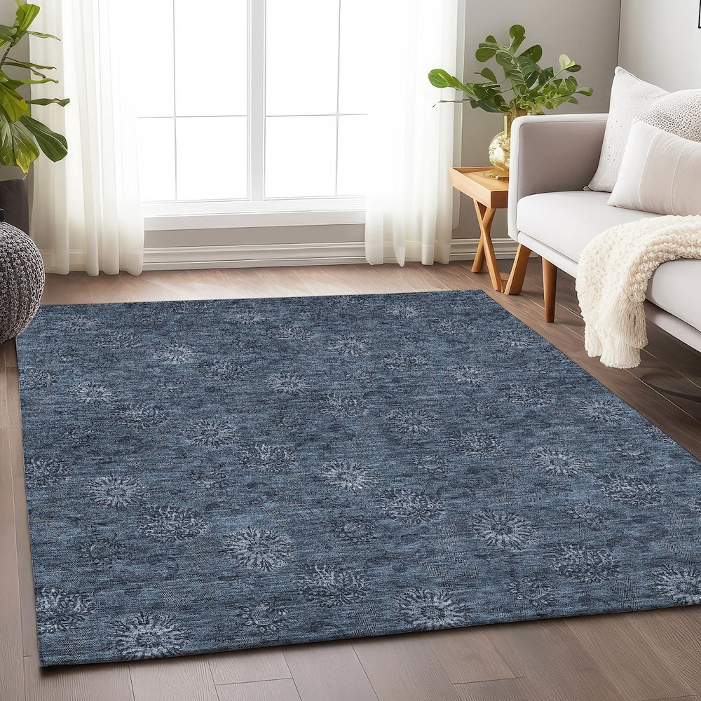 Premium Machine Washable Mayfield AMF788 Blue 5' x 7'6" Rug. Picture 6