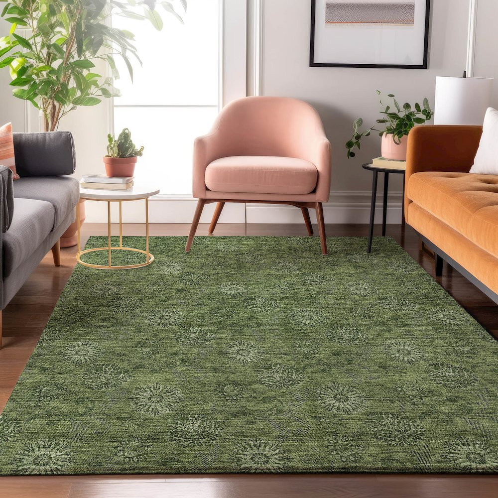 Premium Machine Washable Mayfield AMF788 Olive 5' x 7'6" Rug. Picture 5