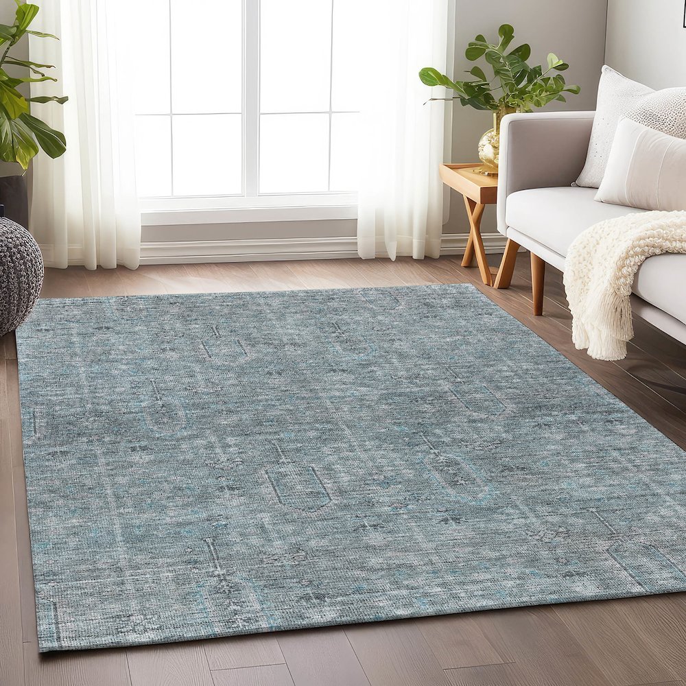 Premium Machine Washable Mayfield AMF790 Teal 5' x 7'6" Rug. Picture 6