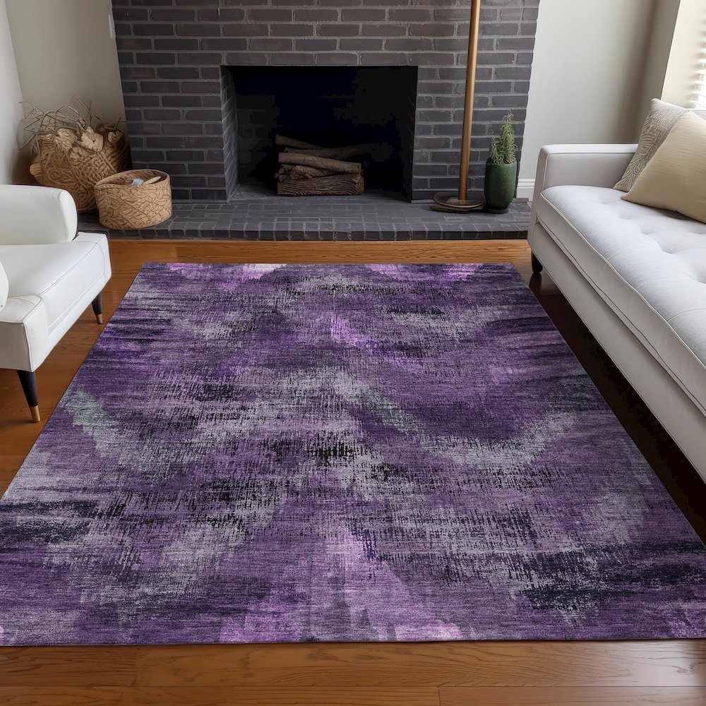 Premium Machine Washable Mayfield AMF792 Purple 5' x 7'6" Rug. Picture 5
