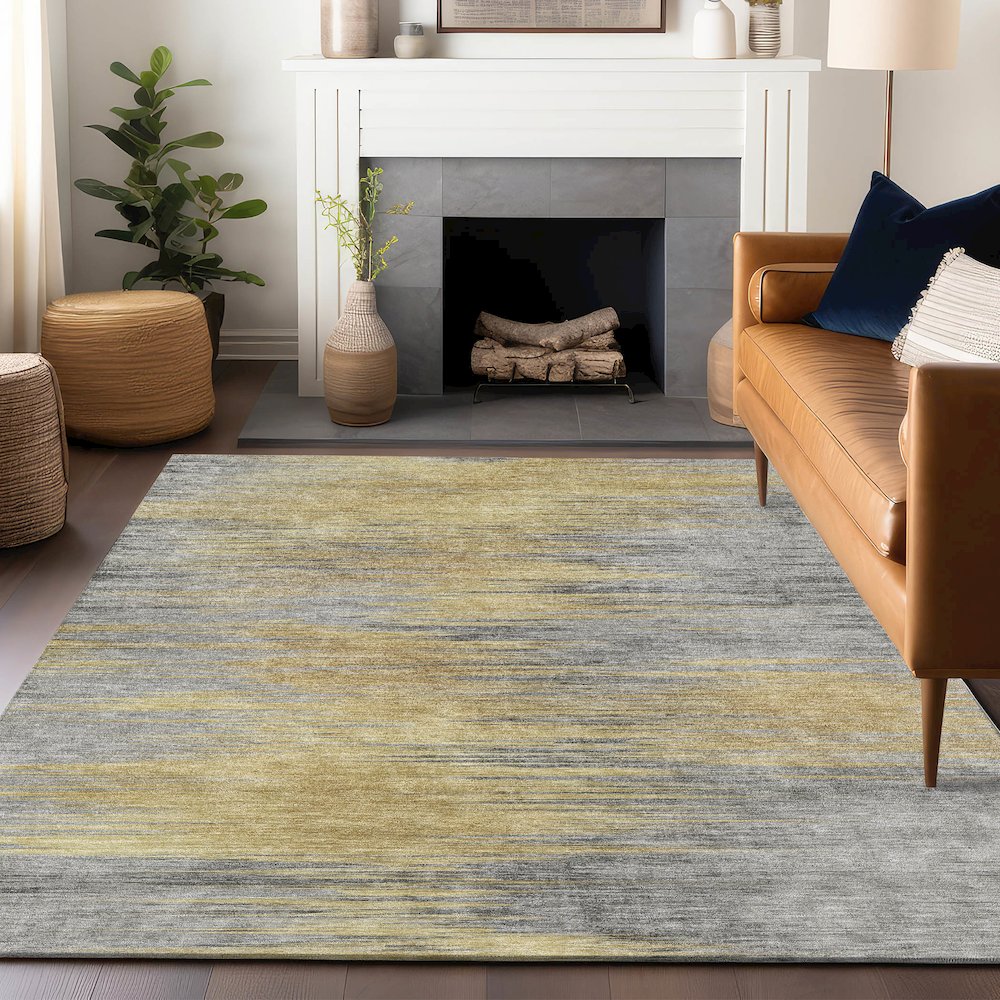 Premium Machine Washable Mayfield AMF793 Gold 5' x 7'6" Rug. Picture 6