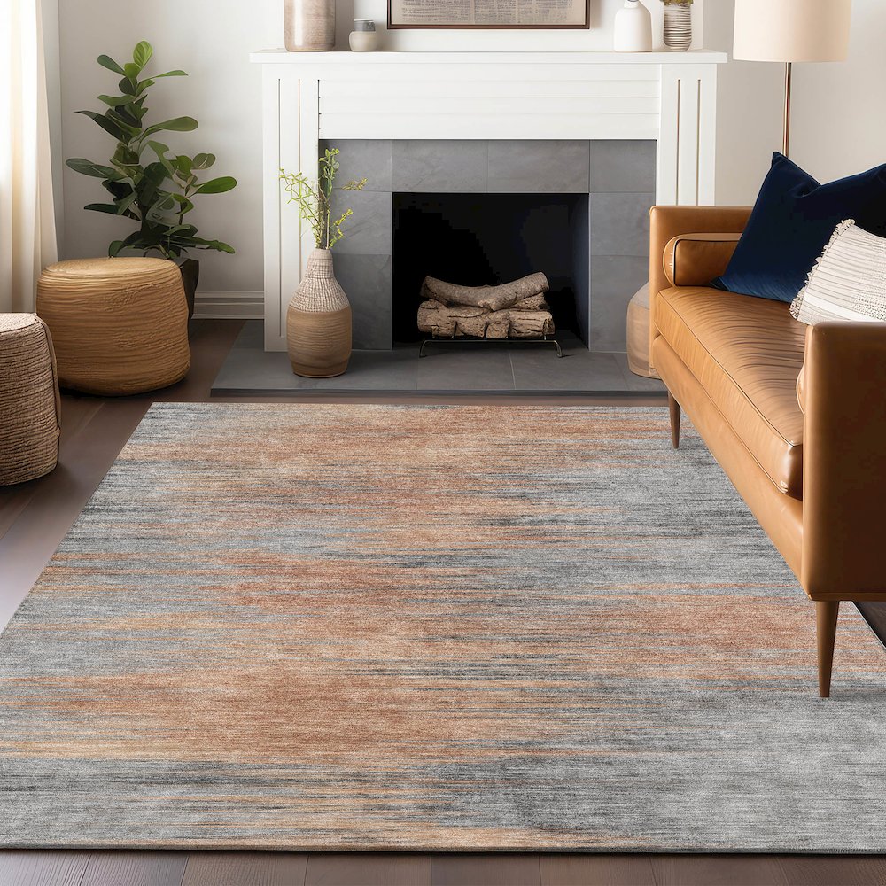 Premium Machine Washable Mayfield AMF793 Salmon 5' x 7'6" Rug. Picture 6