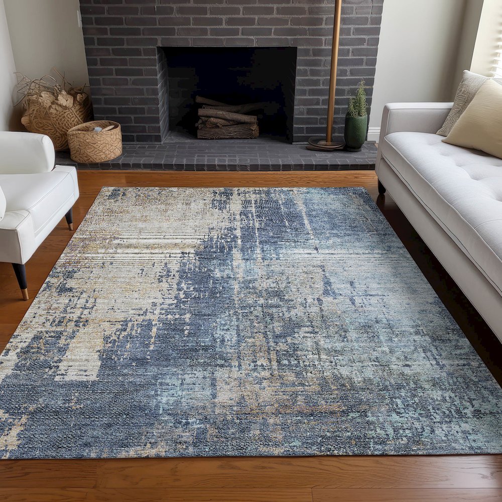 Premium Machine Washable Mayfield AMF795 Navy 5' x 7'6" Rug. Picture 5