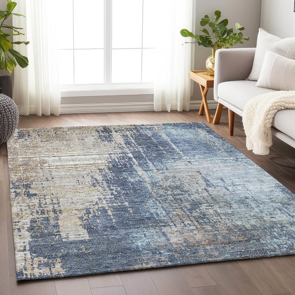 Premium Machine Washable Mayfield AMF795 Navy 5' x 7'6" Rug. Picture 6