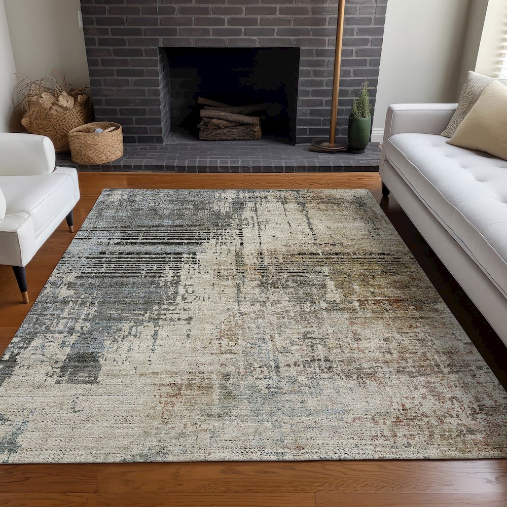 Premium Machine Washable Mayfield AMF797 Beige 5' x 7'6" Rug. Picture 5