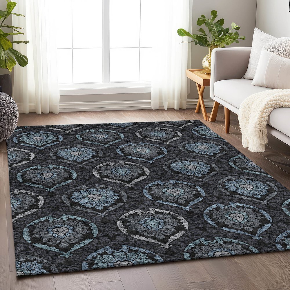 Premium Machine Washable Mayfield AMF809 Blue 5' x 7'6" Rug. Picture 6