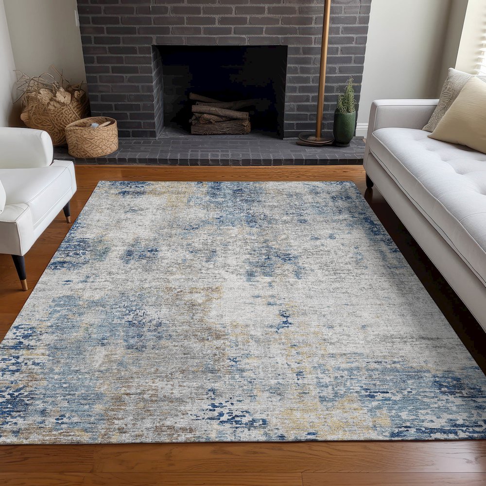 Premium Machine Washable Mayfield AMF814 Blue 5' x 7'6" Rug. Picture 5