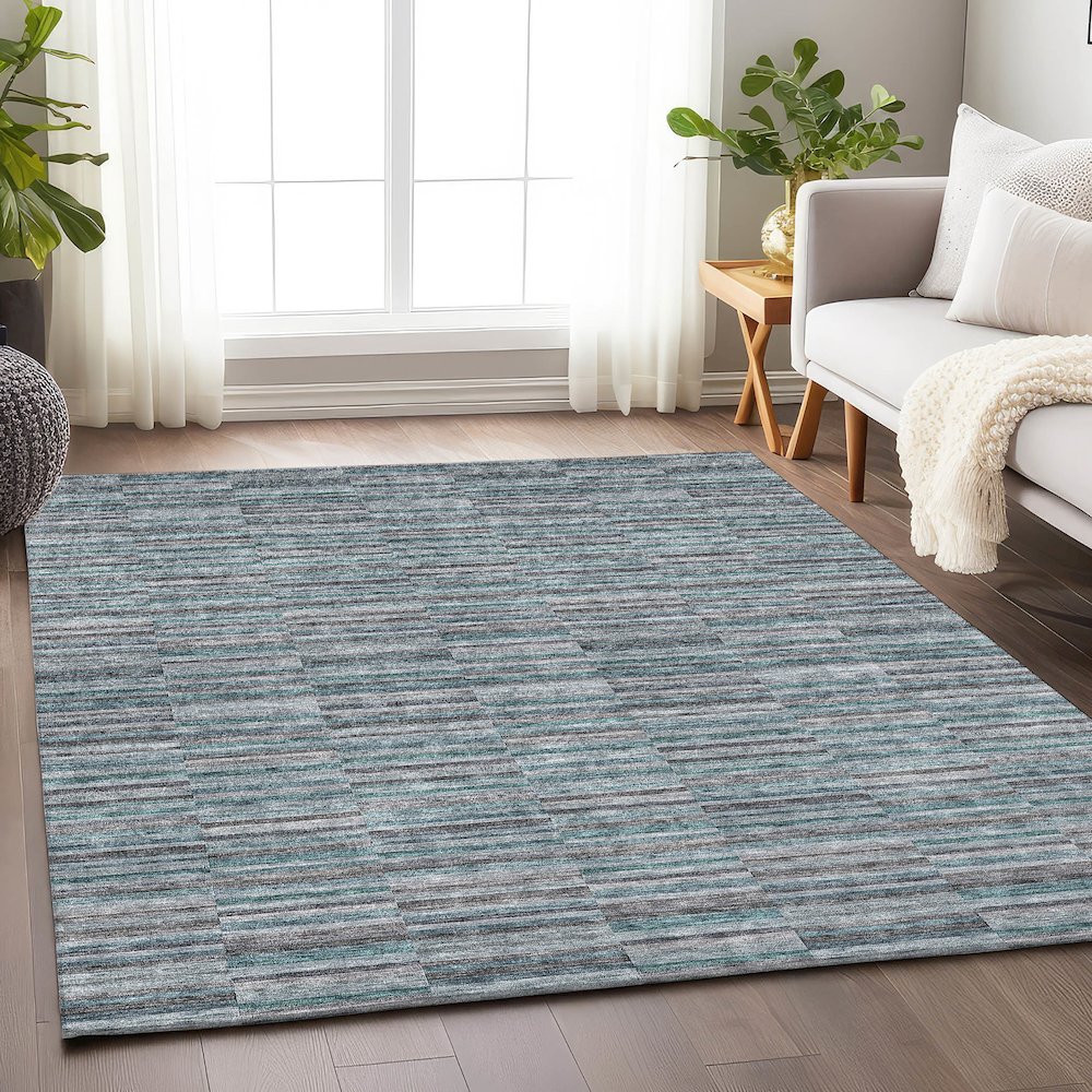 Premium Machine Washable Mayfield AMF816 Teal 5' x 7'6" Rug. Picture 6