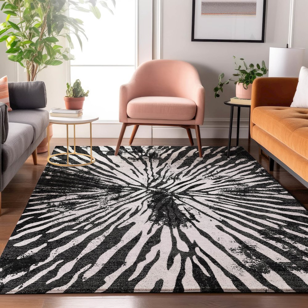 Premium Machine Washable Mayfield AMF818 Black 5' x 7'6" Rug. Picture 5