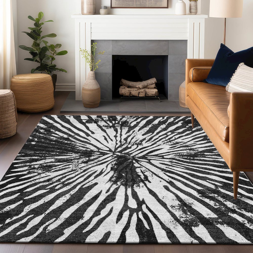 Premium Machine Washable Mayfield AMF818 Black 5' x 7'6" Rug. Picture 6