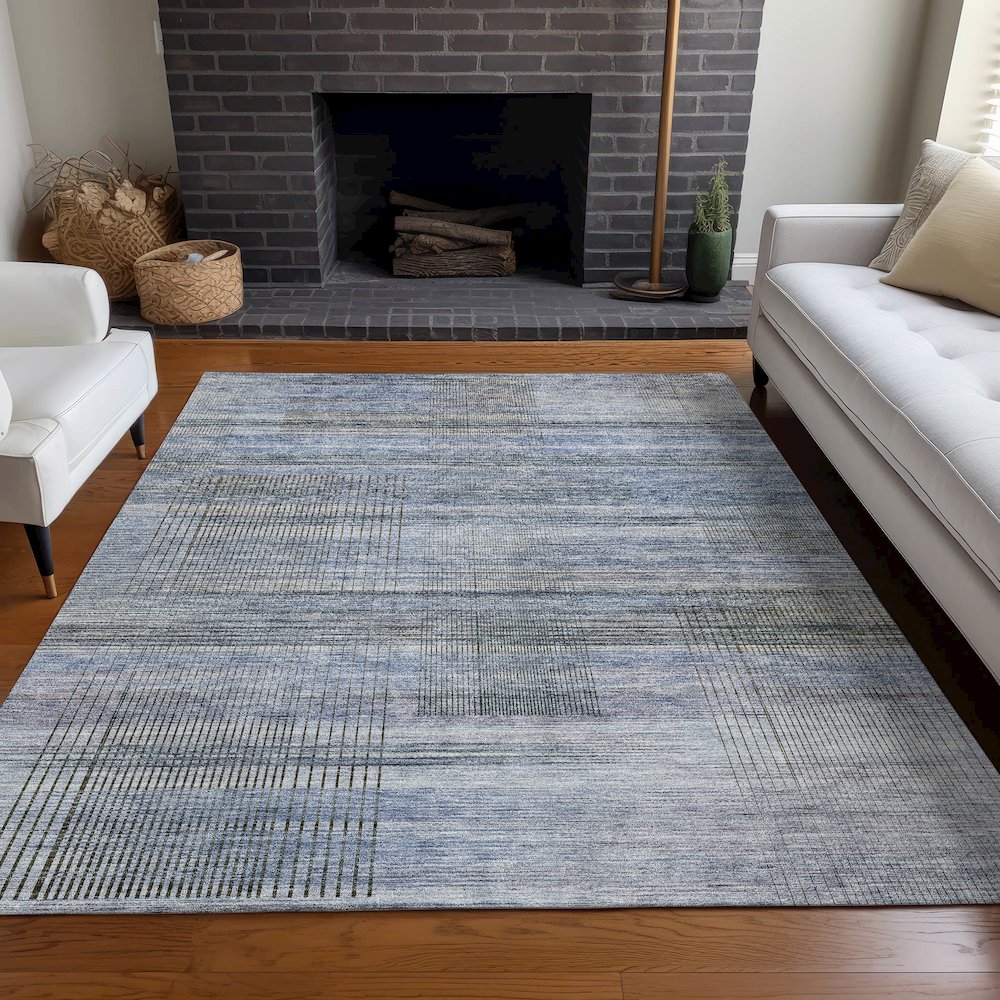 Premium Machine Washable Mayfield AMF819 Blue 5' x 7'6" Rug. Picture 5