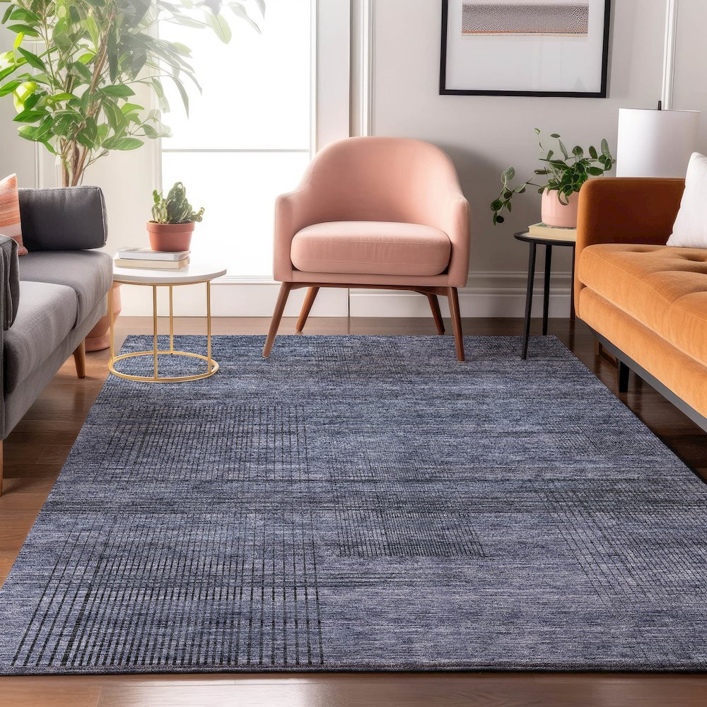 Premium Machine Washable Mayfield AMF820 Navy 5' x 7'6" Rug. Picture 5