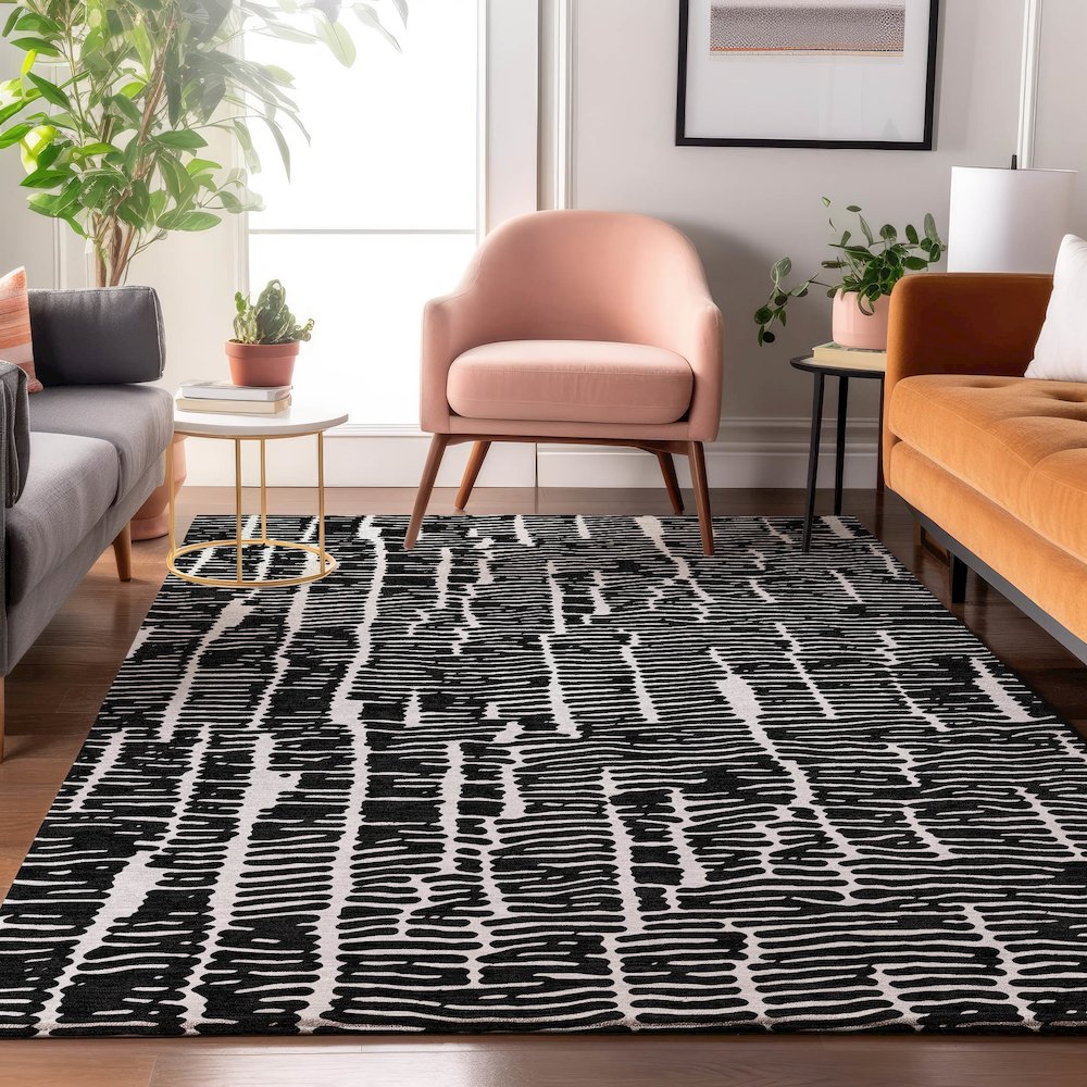 Premium Machine Washable Mayfield AMF830 Black 5' x 7'6" Rug. Picture 5
