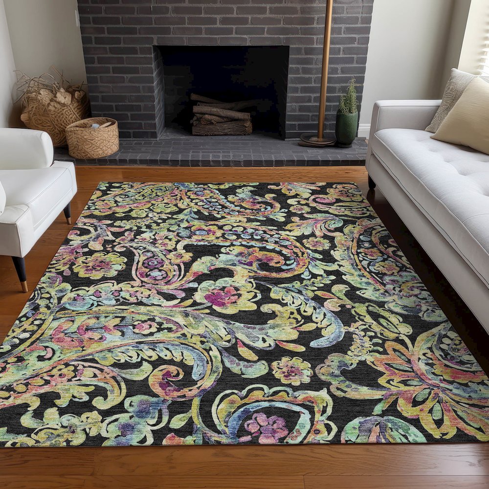 Premium Machine Washable Mayfield AMF834 Black 5' x 7'6" Rug. Picture 5