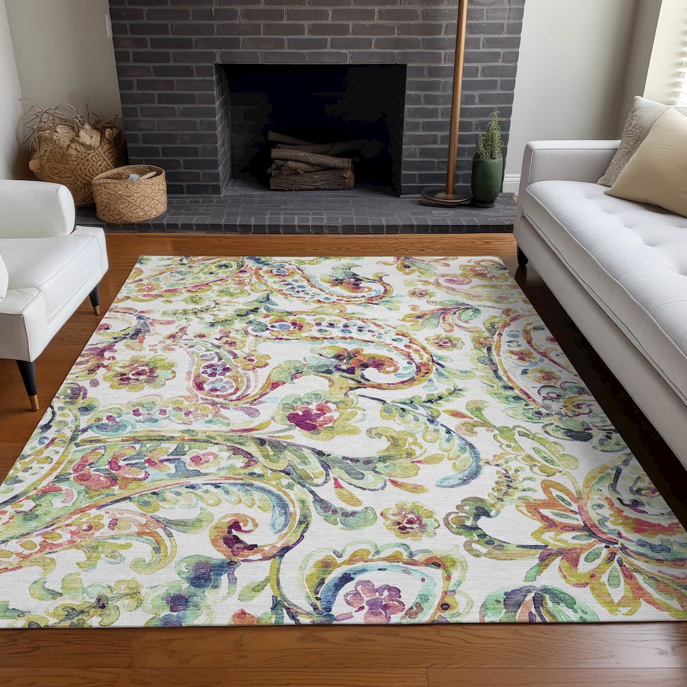 Premium Machine Washable Mayfield AMF834 Ivory 5' x 7'6" Rug. Picture 5