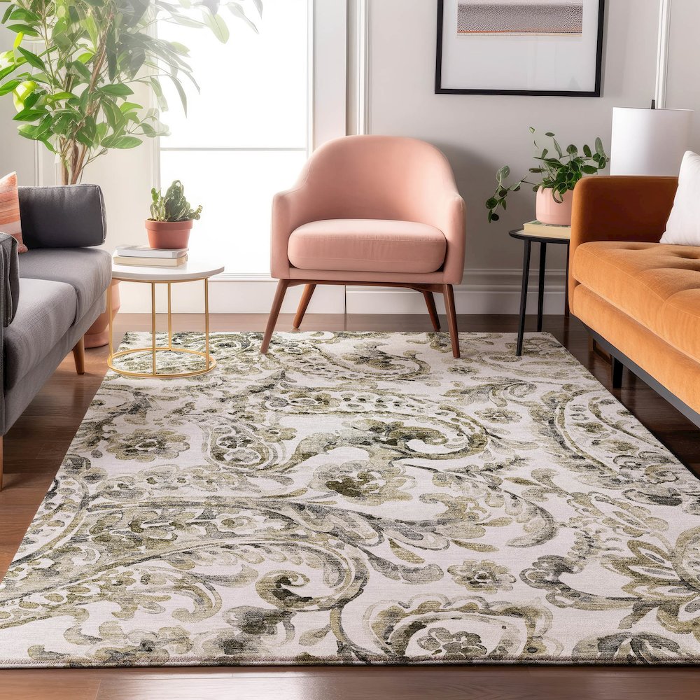 Premium Machine Washable Mayfield AMF835 Brown 5' x 7'6" Rug. Picture 5