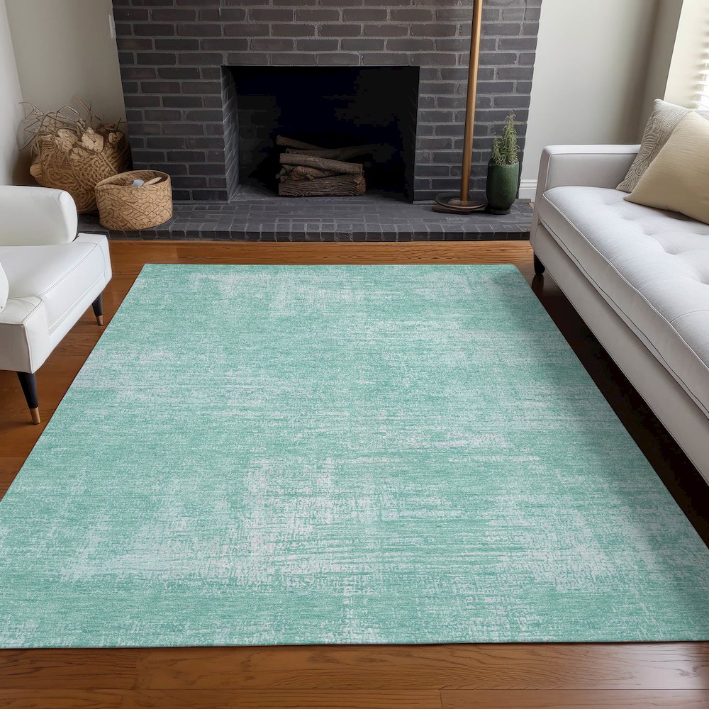 Premium Machine Washable Mayfield AMF839 Turquoise 5' x 7'6" Rug. Picture 5