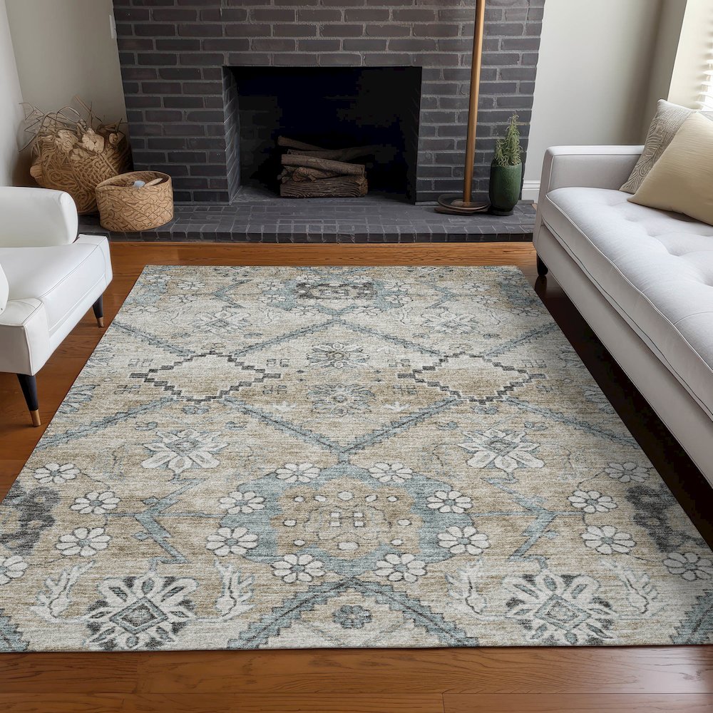 Premium Machine Washable Mayfield AMF841 Beige 5' x 7'6" Rug. Picture 5