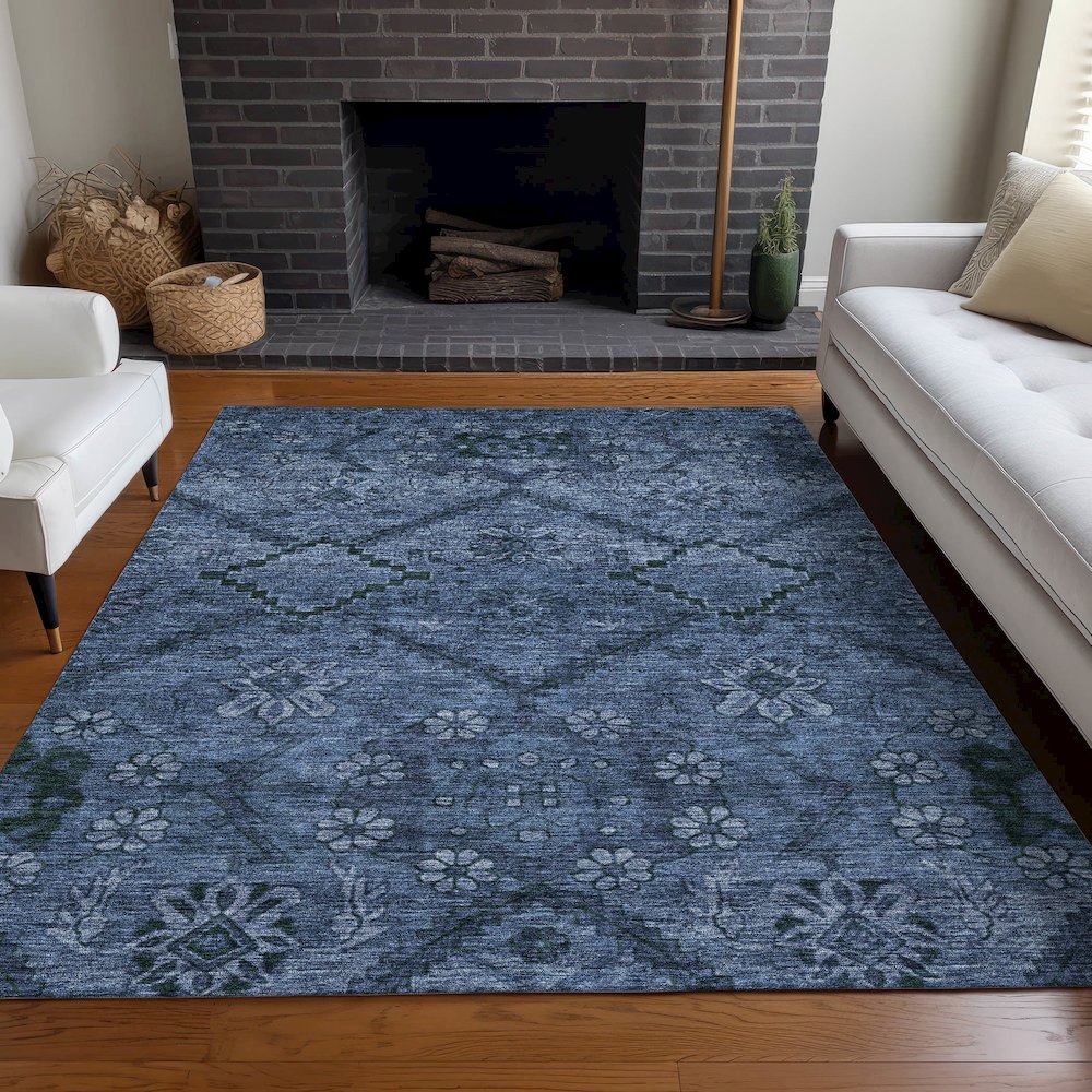 Premium Machine Washable Mayfield AMF842 Navy 5' x 7'6" Rug. Picture 5