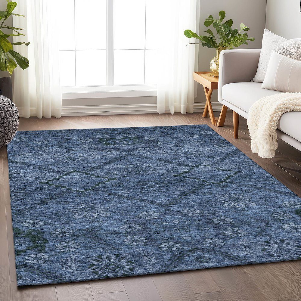 Premium Machine Washable Mayfield AMF842 Navy 5' x 7'6" Rug. Picture 6