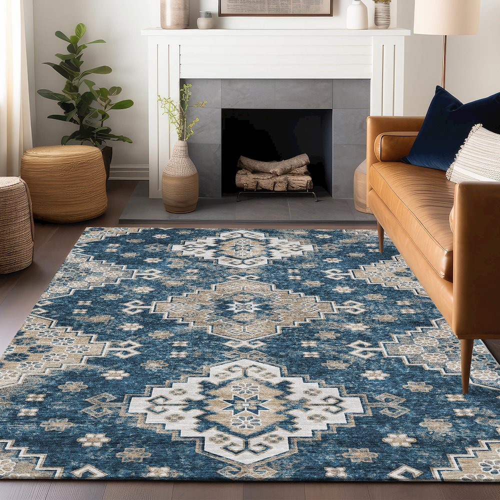 Premium Machine Washable Mayfield AMF846 Navy 5' x 7'6" Rug. Picture 6