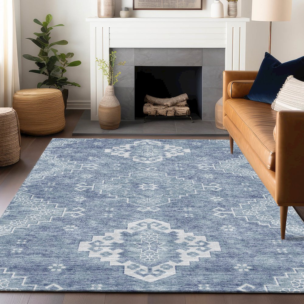Premium Machine Washable Mayfield AMF847 Blue 5' x 7'6" Rug. Picture 6