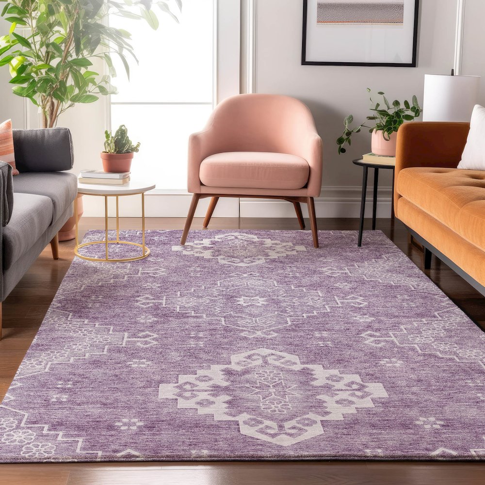 Premium Machine Washable Mayfield AMF847 Lavender 5' x 7'6" Rug. Picture 5