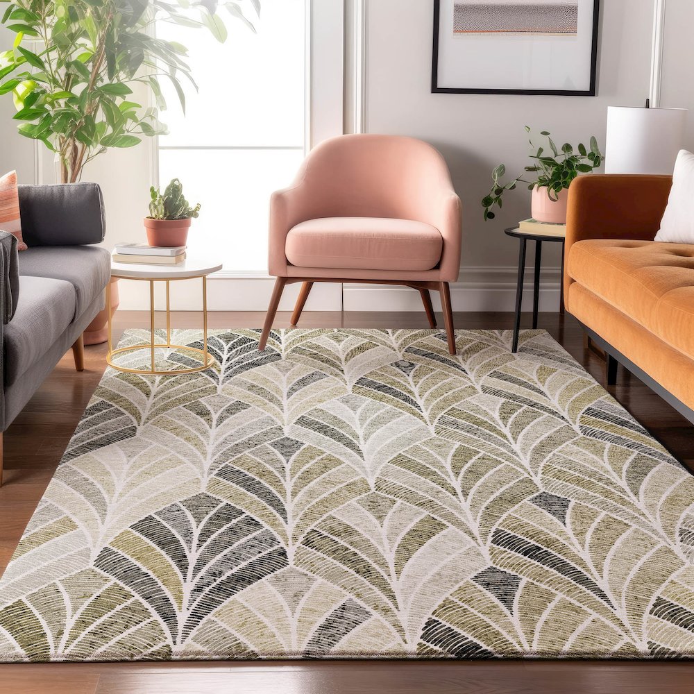 Premium Machine Washable Mayfield AMF851 Taupe 5' x 7'6" Rug. Picture 5