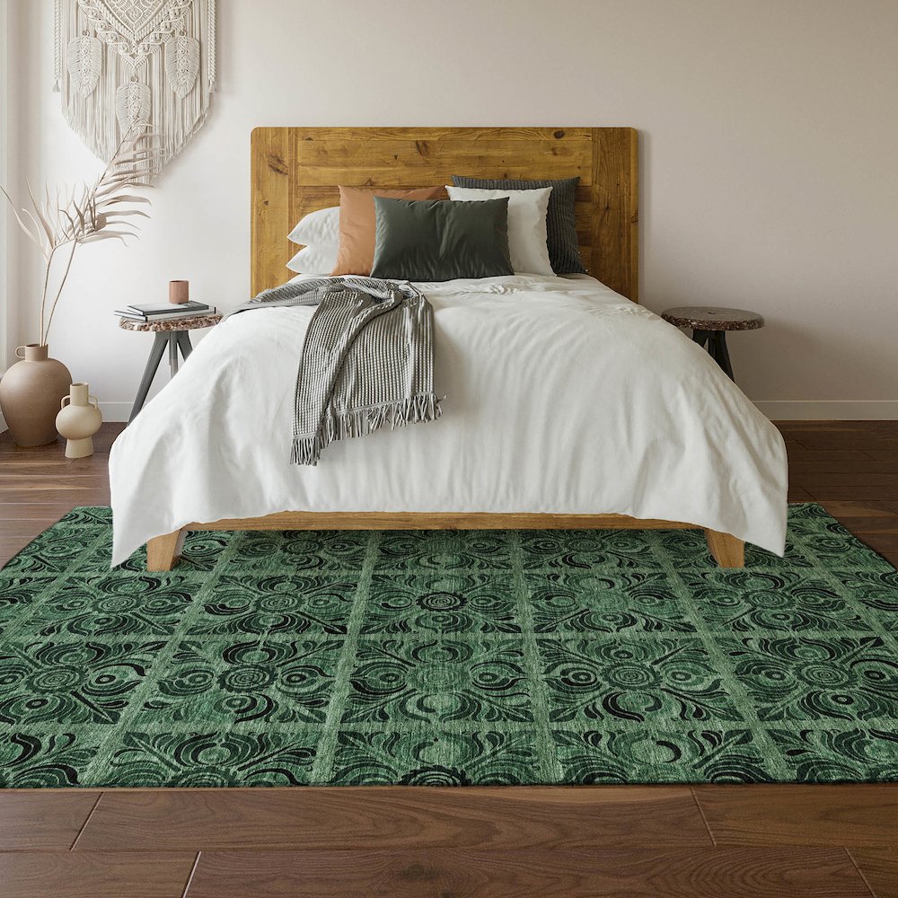 Premium Machine Washable Mayfield AMF853 Green 5' x 7'6" Rug. Picture 6