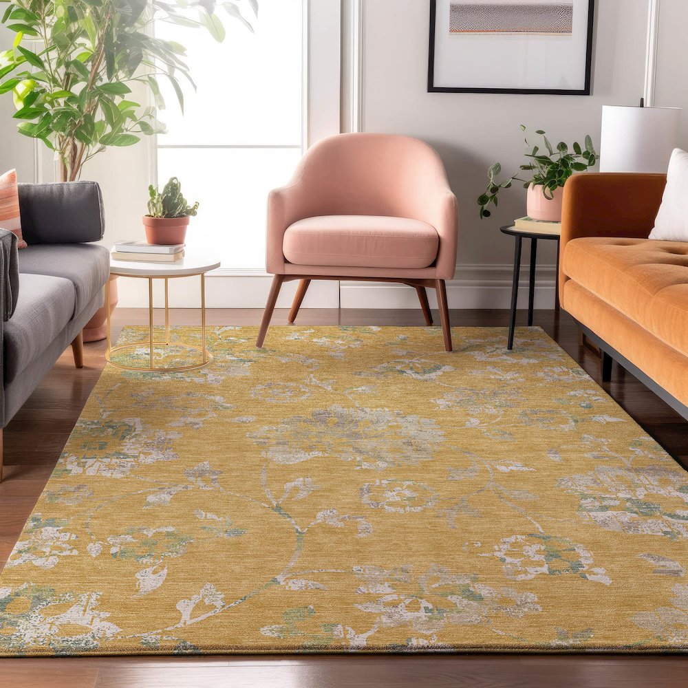 Premium Machine Washable Mayfield AMF856 Gold 5' x 7'6" Rug. Picture 5