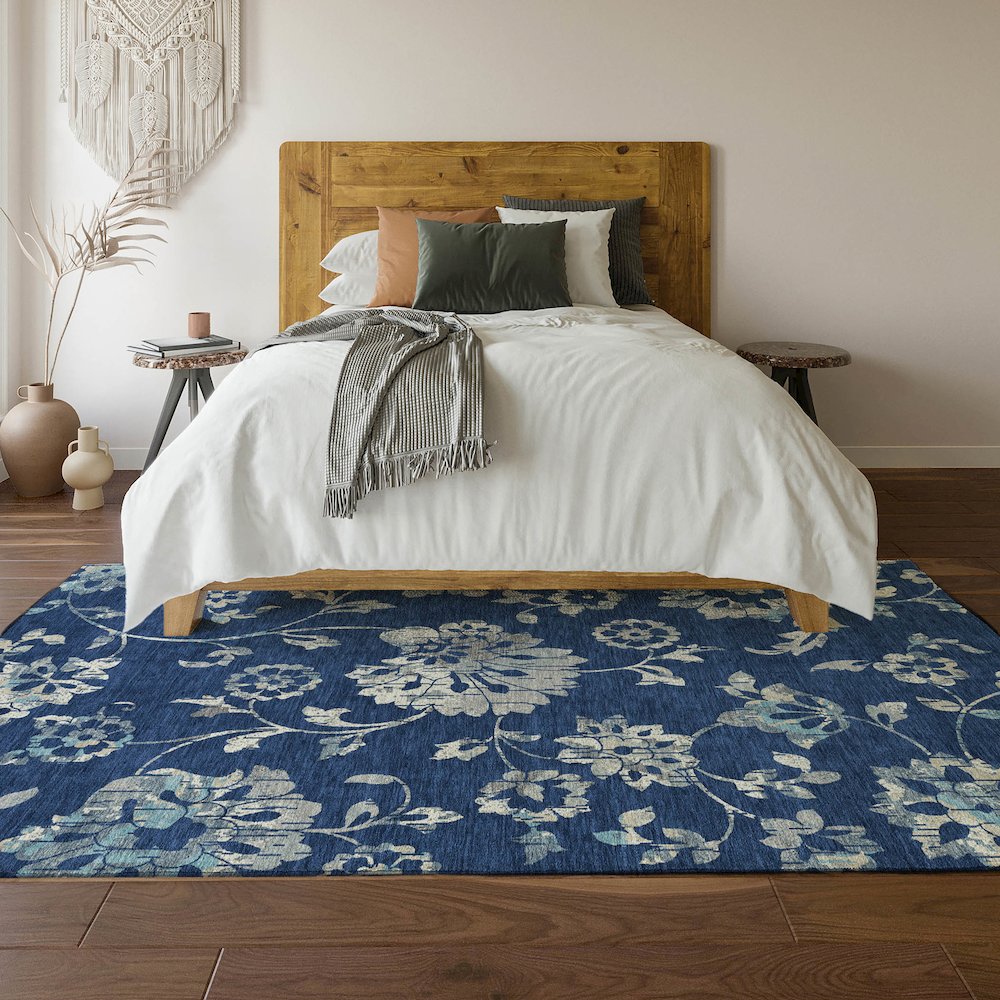 Premium Machine Washable Mayfield AMF856 Navy 5' x 7'6" Rug. Picture 6
