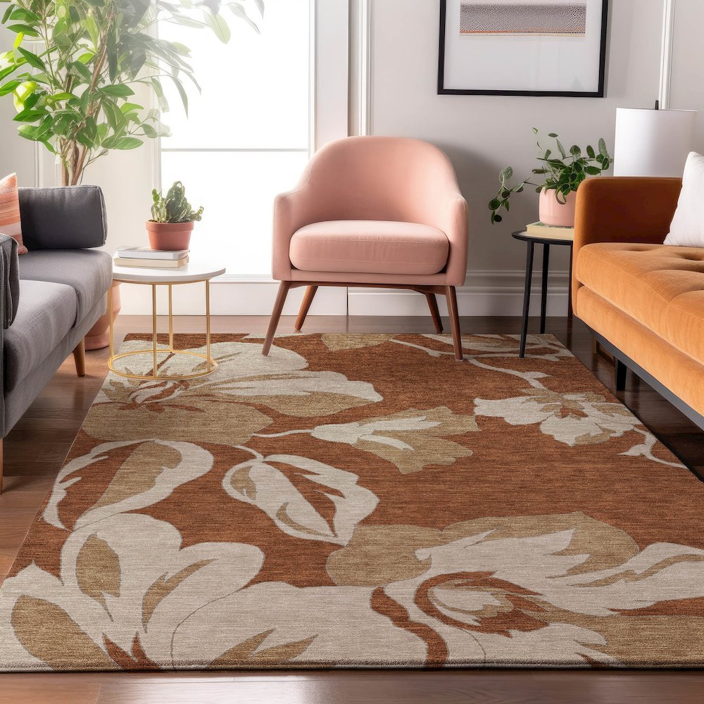 Premium Machine Washable Mayfield AMF857 Terracotta 5' x 7'6" Rug. Picture 5