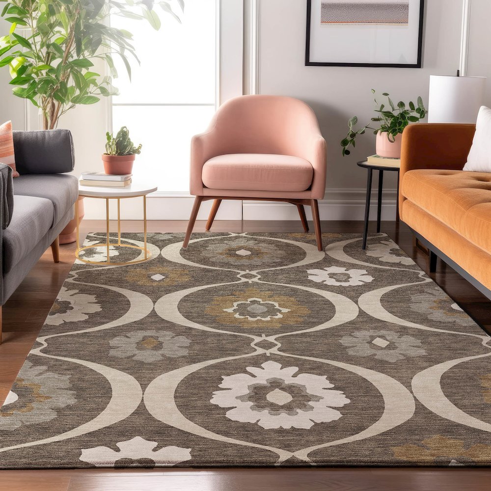 Premium Machine Washable Mayfield AMF858 Brown 5' x 7'6" Rug. Picture 5