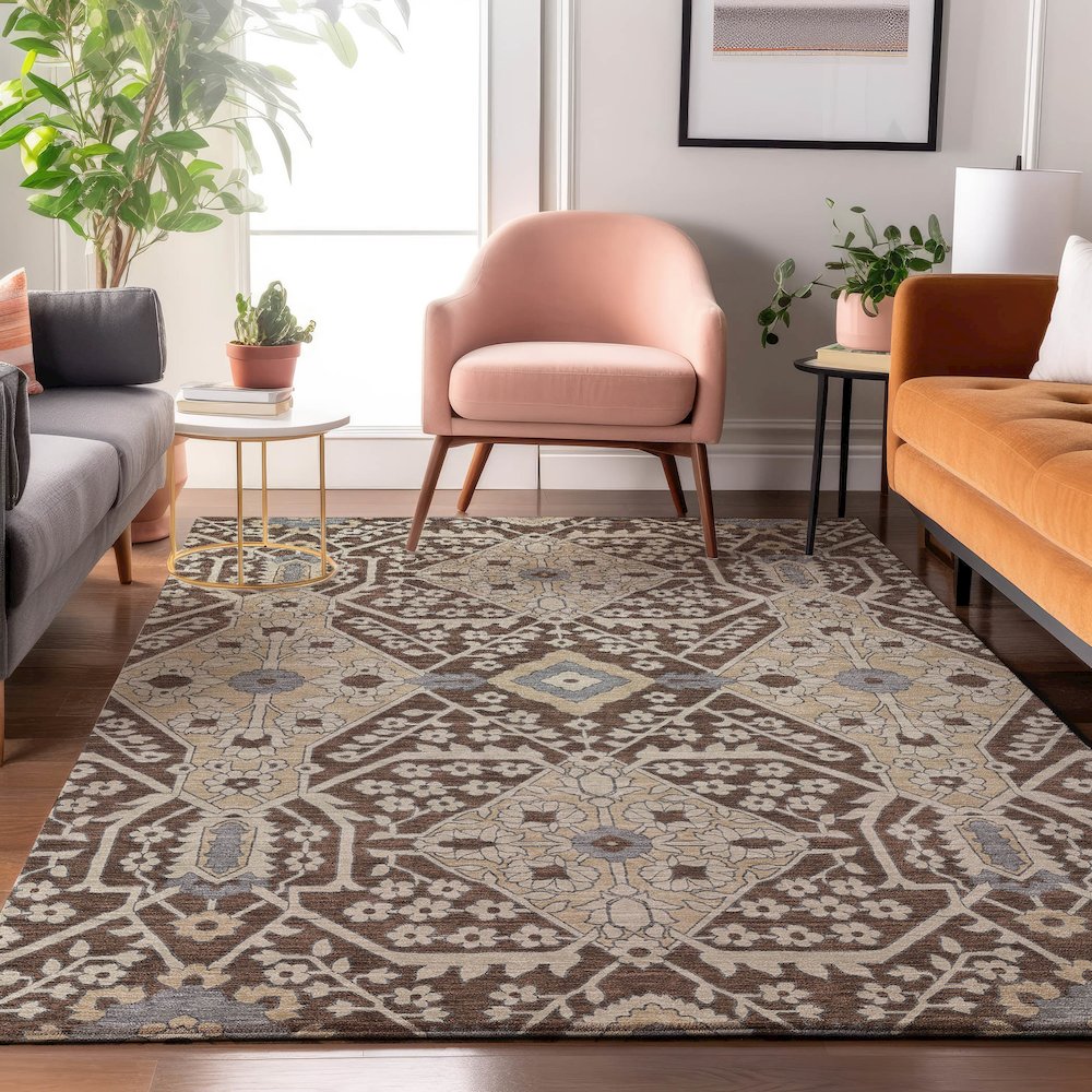 Premium Machine Washable Mayfield AMF863 Chocolate 5' x 7'6" Rug. Picture 5