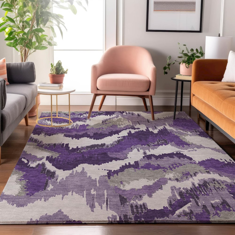 Premium Machine Washable Mayfield AMF865 Purple 5' x 7'6" Rug. Picture 5