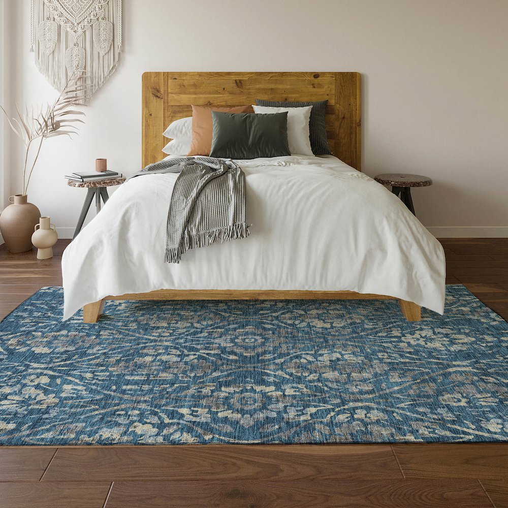 Premium Machine Washable Mayfield AMF868 Blue 5' x 7'6" Rug. Picture 6