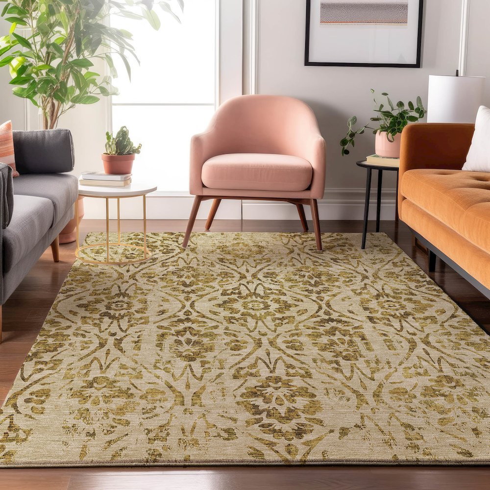 Premium Machine Washable Mayfield AMF868 Gold 5' x 7'6" Rug. Picture 5