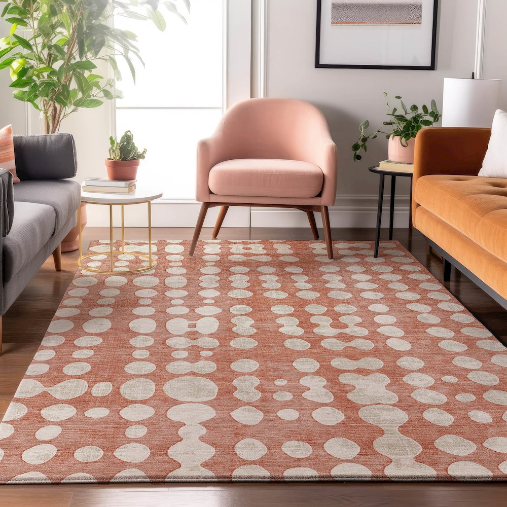 Premium Machine Washable Mayfield AMF869 Salmon 5' x 7'6" Rug. Picture 5