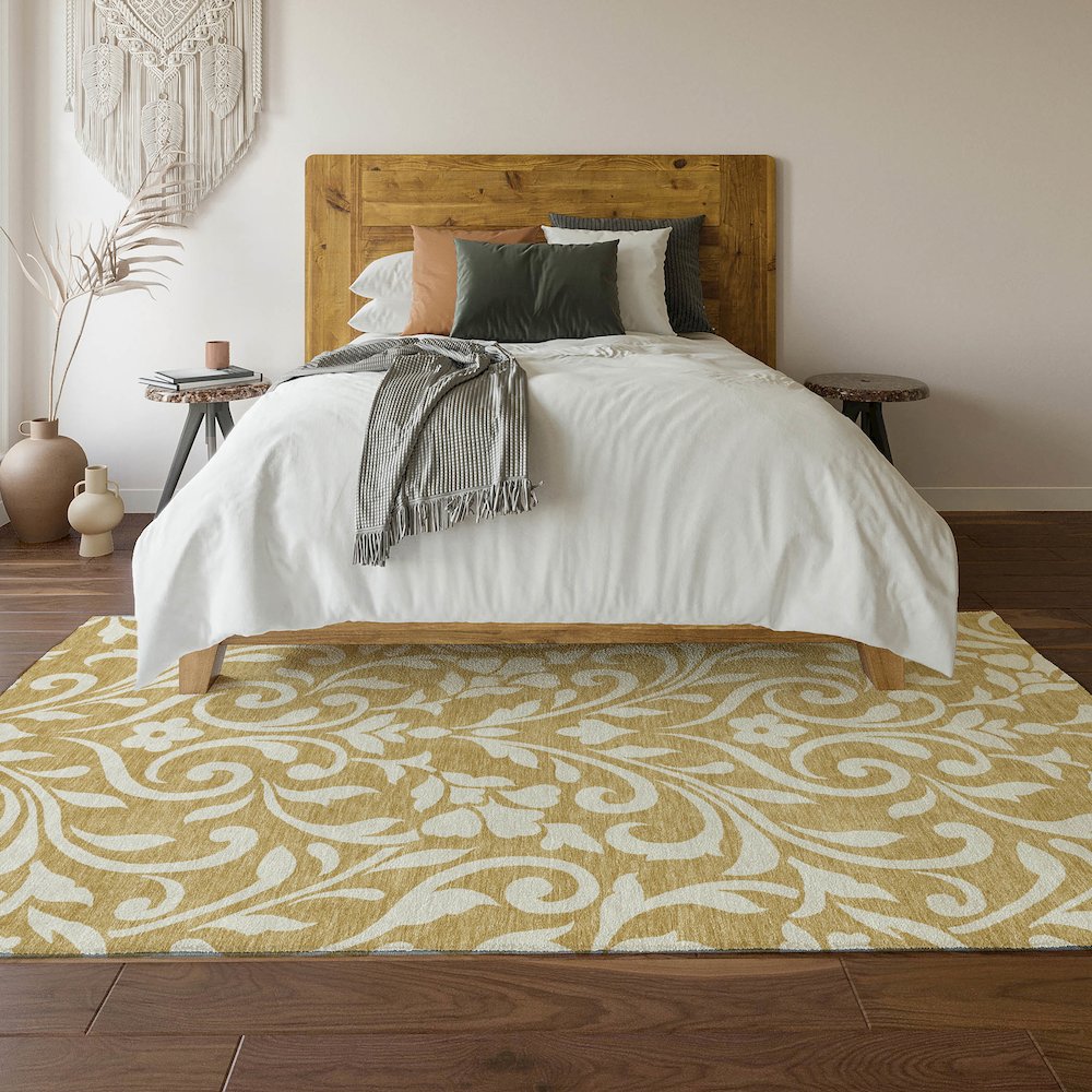 Premium Machine Washable Mayfield AMF875 Gold 5' x 7'6" Rug. Picture 6