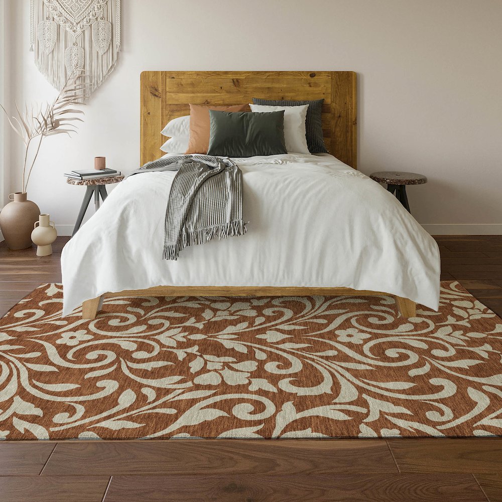 Premium Machine Washable Mayfield AMF875 Paprika 5' x 7'6" Rug. Picture 6