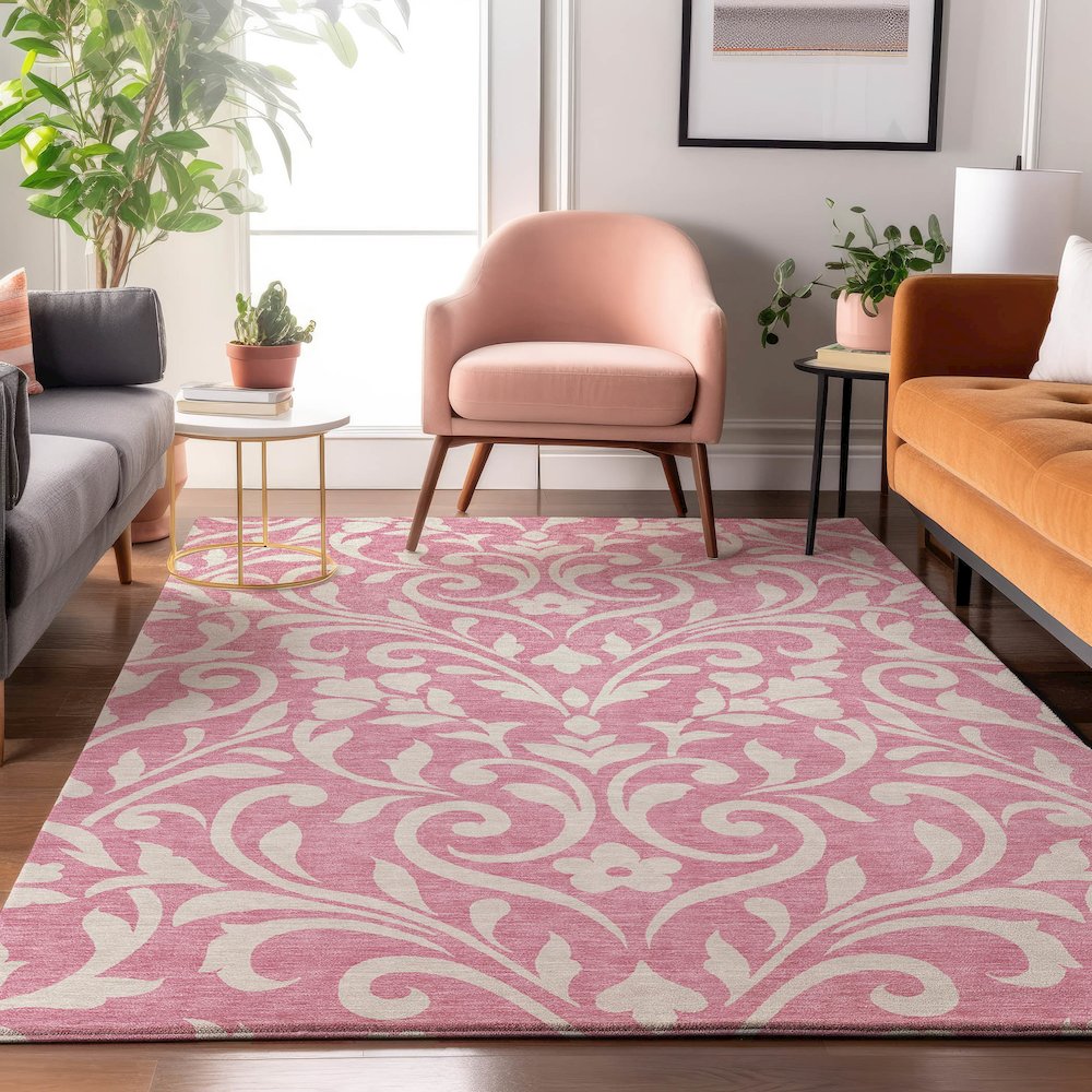 Premium Machine Washable Mayfield AMF875 Pink 5' x 7'6" Rug. Picture 5